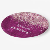 magenta roze meisje elke leeftijd verjaardagsfeest papieren bordje (Gekanteld)