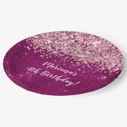 magenta roze meisje elke leeftijd verjaardagsfeest papieren bordje (Gekanteld)