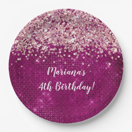 magenta roze meisje elke leeftijd verjaardagsfeest papieren bordje (Voorkant)