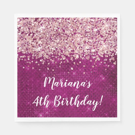 magenta roze meisje elke leeftijd verjaardagsfeest servet (Voorkant)