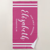 Magenta Roze Meisjes Weekend Monogram Naam Strandlaken (Voorkant)
