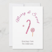 Magenta roze Merry & sweet candy cane waterverf Feestdagenkaart (Voorkant)