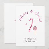 Magenta roze Merry & sweet candy cane waterverf Feestdagenkaart (Voorkant / Achterkant)