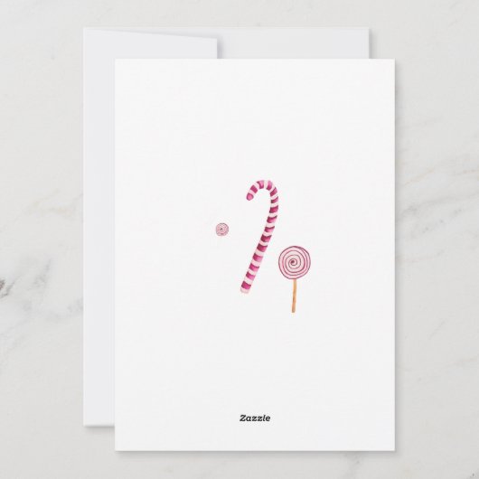 Magenta roze Merry & sweet candy cane waterverf Feestdagenkaart (Achterkant)