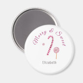 Magenta roze Merry & sweet candy cane waterverf Magneet (Voorkant / Achterkant)