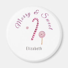 Magenta roze Merry & sweet candy cane waterverf Magneet