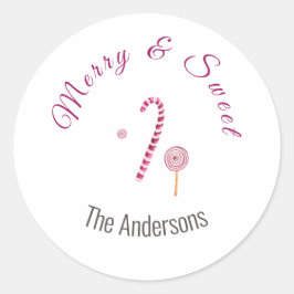 Magenta roze Merry & sweet candy cane waterverf Ronde Sticker