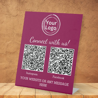 Magenta Roze Minimalistisch Zakelijk Logo Twee QR- Reclamebord Met Voetstuk