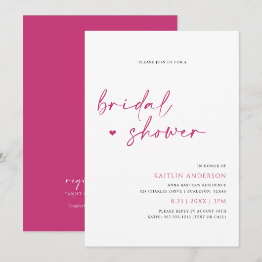 Magenta Roze Moderne Vrijgezellenfeest voor handsc Kaart (Voorkant / Achterkant)