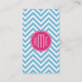 Magenta roze monogram met lichtblauw Chevron Visitekaartje (Achterkant)