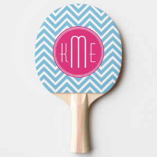 Magenta Roze Monogram met Lichtblauwe Chevron Tafeltennisbatje