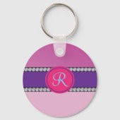 Magenta roze monogram sleutelhanger (Voorkant)