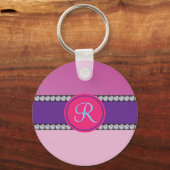 Magenta roze monogram sleutelhanger (Voorkant)