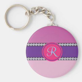 Magenta roze monogram sleutelhanger