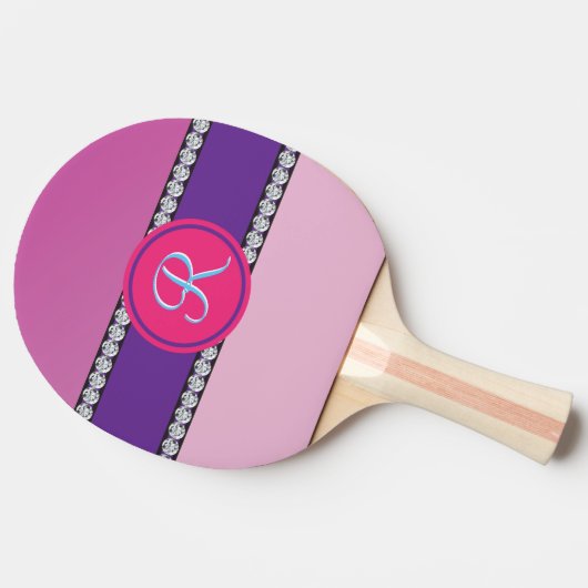 Magenta roze monogram tafeltennisbatje (Zijkant)