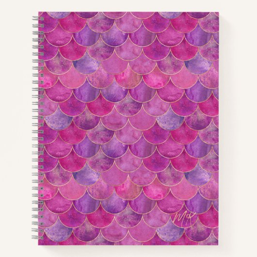 Magenta Roze Monogram Zeemeermin Notitieboek (Voorkant)
