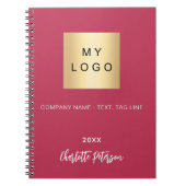 Magenta roze naam script bedrijfslogo notitieboek (Voorkant)