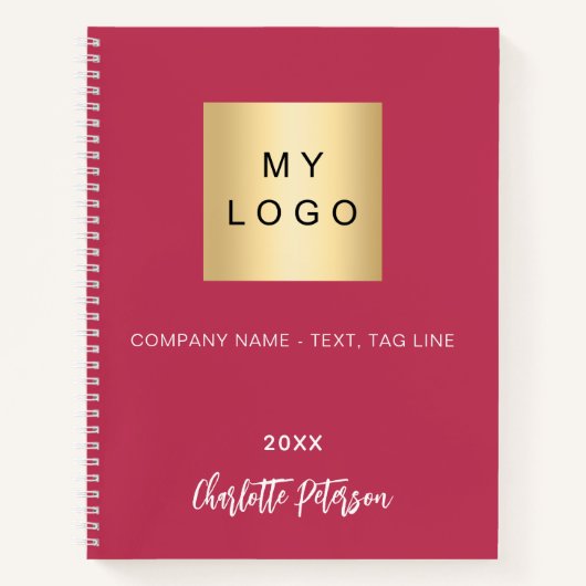 Magenta roze naam script bedrijfslogo notitieboek (Voorkant)