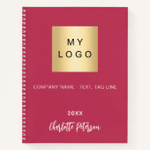 Magenta roze naam script business logo notitieboek (Voorkant)