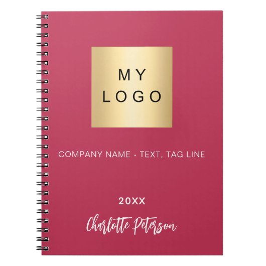Magenta roze naam script zakelijk logo notitieboek (Voorkant)