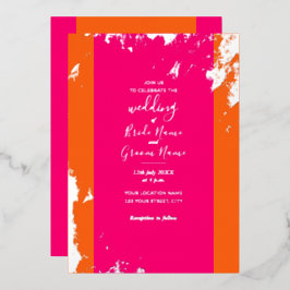 Magenta Roze Oranje Goud Korrel Elegant Folie Uitnodiging