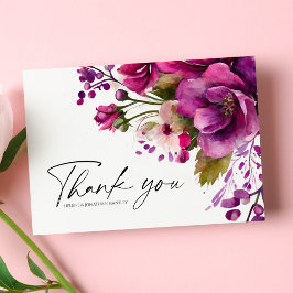 Magenta roze oude hedendaagse Floral bruiloft Dank Briefkaart