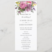 Magenta Roze Paarse Bloemen Groen Boho Bruiloft Programmakaart (Voorkant)