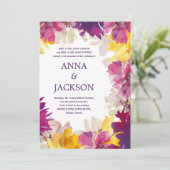 Magenta roze Paarse foral botanische tuinbruiloft Kaart (Staand voorkant)