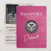 Magenta Roze Polen Paspoort Bewaar de datum Save The Date (Voorkant / Achterkant)