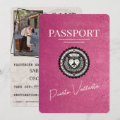 Magenta Roze Puerta Vallarta Paspoort Save The Date (Voorkant / Achterkant)