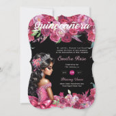 Magenta Roze Quinceanera jurk Bloemen Kaart (Voorkant)