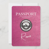 Magenta Roze Reno Paspoort Huwelijksuitnodiging Kaart (Achterkant)