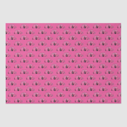 Magenta Roze Retro Klassieke Auto Patroon Tissuepapier (Voorkant)