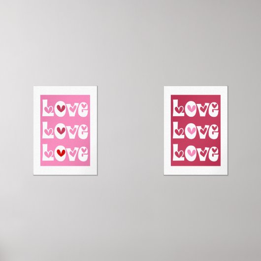 Magenta roze retro LOVE typografie met harten Muurkunst Sets (Voorkant)