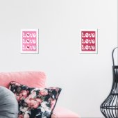 Magenta roze retro LOVE typografie met harten Muurkunst Sets (Woonkamer)