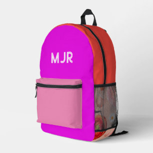 Magenta Roze Rode Kleurblok Florale Monogram Bedrukte Rugzak