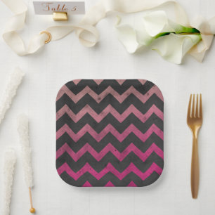 Magenta roze rode ombre donkergrijze chevron patro papieren bordje