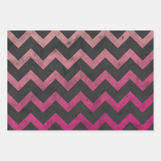 Magenta roze rood ombre donkergrijs chevron patroo inpakpapier vel (Voorkant)