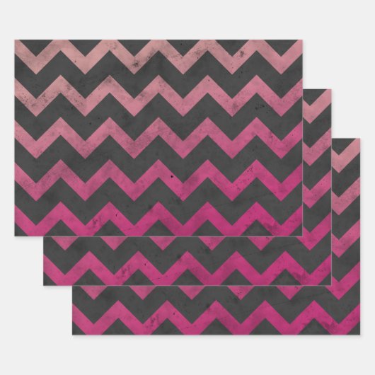 Magenta roze rood ombre donkergrijs chevron patroo inpakpapier vel (Set)