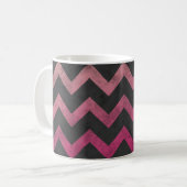 Magenta roze rood ombre donkergrijs chevron patroo koffiemok (Voorkant links)