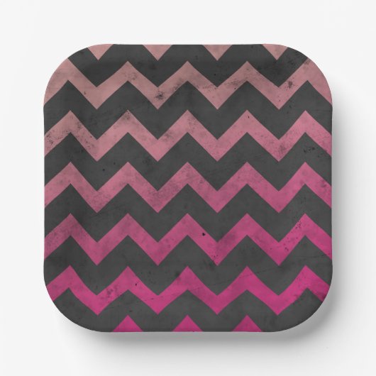 Magenta roze rood ombre donkergrijs chevron patroo papieren bordje (Voorkant)