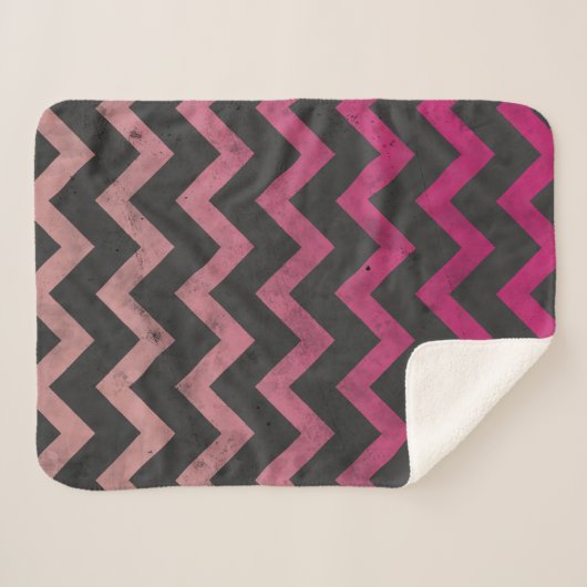 Magenta roze rood ombre donkergrijs chevron patroo sherpa deken (Voorkant (horizontaal))