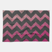 Magenta roze rood ombre donkergrijs chevron patroo theedoek (Horizontaal)