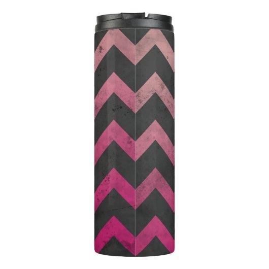 Magenta roze rood ombre donkergrijs chevron patroo thermosbeker (Achterkant)