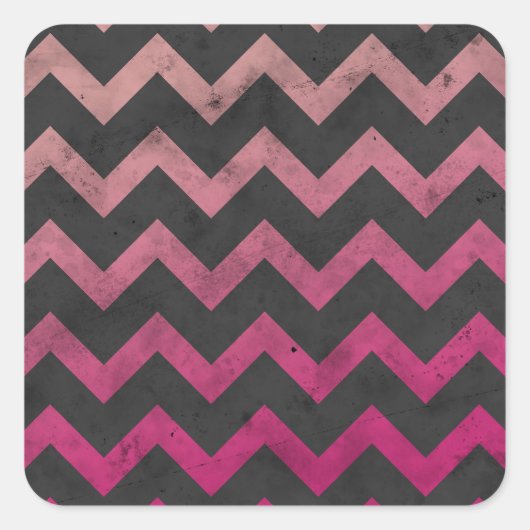 Magenta roze rood ombre donkergrijs chevron patroo vierkante sticker (Voorkant)