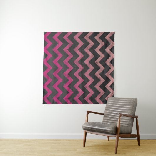 Magenta roze rood ombre donkergrijs chevron patroo wandkleed (In Situ (horizontaal))