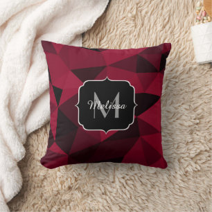 Magenta roze rood zwart geometrie patroon Monogram Kussen