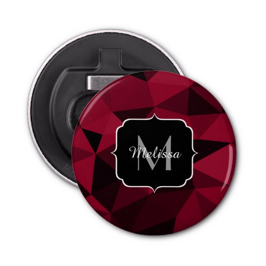 Magenta roze rood zwart geometriepatroon Monogram Button Flesopener (Voorkant)