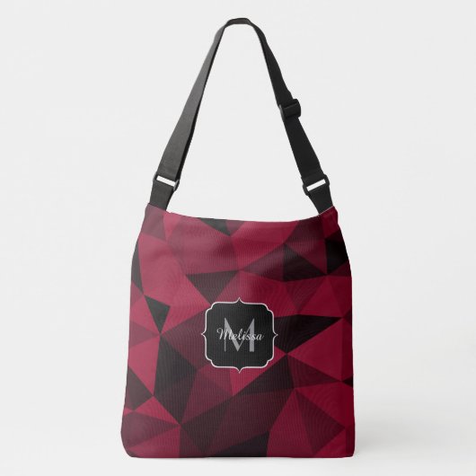 Magenta roze rood zwart geometriepatroon Monogram Crossbody Tas (Voorkant)