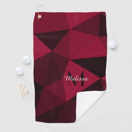 Magenta roze rood zwart geometriepatroon Monogram Golfhanddoek (Insitu)